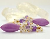 Amethyst Australian Opal Phosphosiderite Moonstone Long Cluster  Earrings