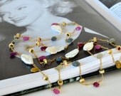 Marilyn Long Necklace Sapphire Biwa Pearl Watermelon Tourmaline Gold Filled