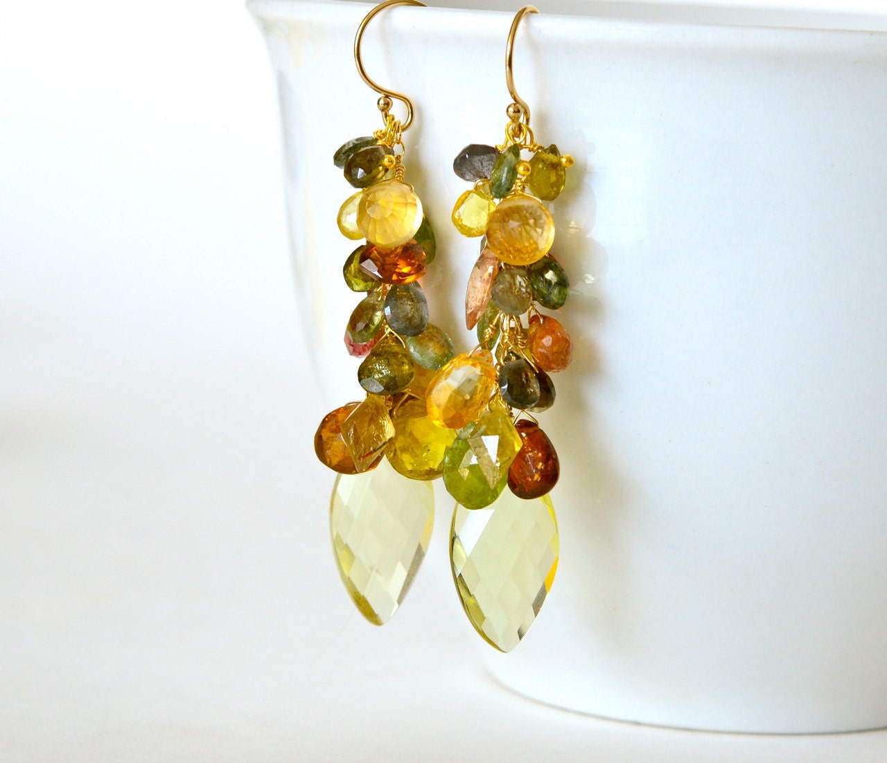 Tourmaline Quartz Citrine Andalusite Garnet Cluster Earrings