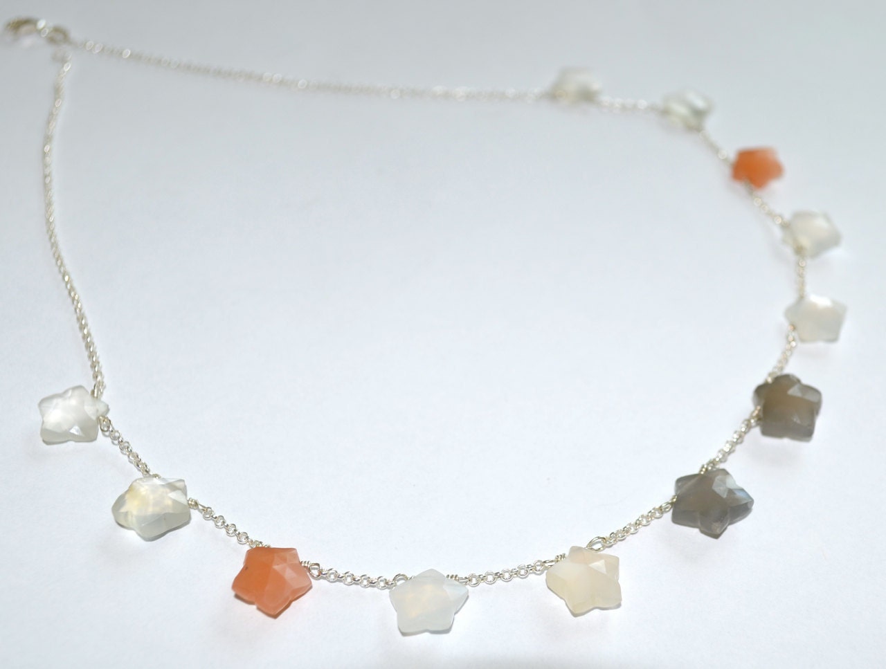 Multi Moonstone Stars Sterling Silver Modernist Necklace Casual Everyday Jewelry