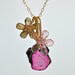 OOAK Exotic Gemstone Flower Necklace Watermelon Tourmaline Pink Topaz Gold Filled