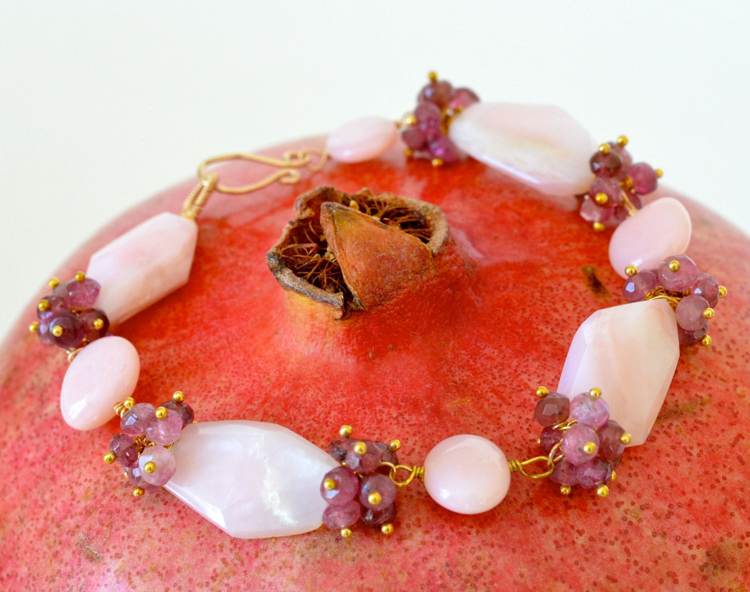 Tourmaline Gold Pink Opal Large Stone Bracelet Gemstone Jewelry