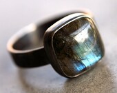 Labradorite Ring, Blue Flash Labradorite Oxidized Recycled Argentium Sterling Silver Ring - Size 9 is Ready to Ship - Eye Of The Storm