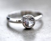 White Topaz Ring, Winter Ice Faceted Topaz Gemstone Bright Sterling Silver Ice Clear Ring -  Made to Order