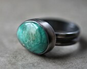Fox Turquoise Ring, Teal Blue Green Natural Nevada Turquoise Jewelry Oxidized Recycled Argentium Sterlng Silver Ring - Size 7 - Cortez