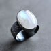Moonstone Ring, Snow White Rainbow Moonstone Wide Band Oxidized Sterling Silver Ring Moonstone Jewelry  - Magick - Size 7