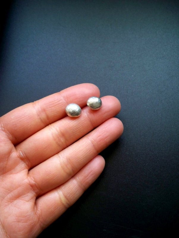 Sterling silver stud earrings - made by order - melted recycled silver - post earrings with backing - Metal jewelry by Lamazonian