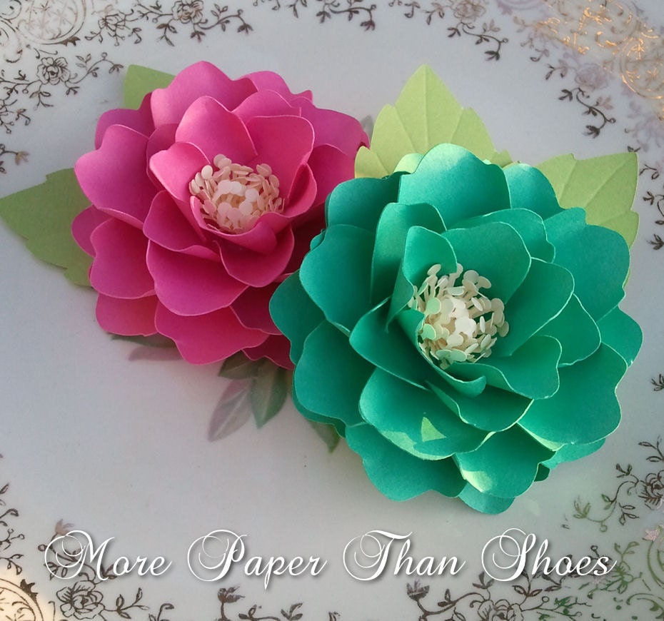 Handmade Paper Flowers - Elizabeth Rose - Bubble Gum Pink & Emerald - Weddings - Party Favors - Custom Colors Available Il_170x135