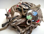 40 yds. Khaki Tan Camo Green Charcoal Fatigues Militant Blend RipTie  - Handmade Upcycled Recycled Fabric Yarn Blend by RipTieKnits