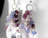 CLEARANCE 40% OFF - Purple & Pink Gemstone Cluster Earrings - Large Pink Amethyst, Tanzanite, Garnet, Clear Quartz and Sterling Silver