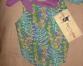 SALE - Small REVERSABLE Pet dress in green & purple floral print - dd01
