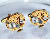 HAMILTON Steampunk Cufflinks - Exotic GOLD PINSTRIPE Petite Vintage Watch Movement - 100% Matching Men Steampunk Cufflinks Fathers Day Gift