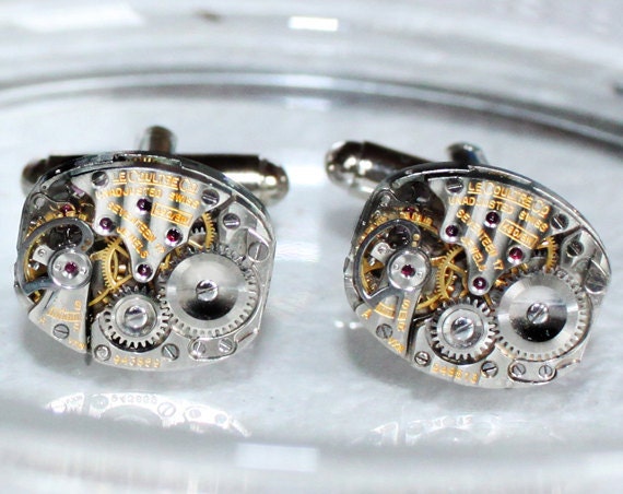 Jaeger LeCoultre Steampunk Cufflinks - HIGH END Luxury Swiss AUTHENTIC Silver Vintage Watch Movement Men Steampunk Cufflinks Cuff Links