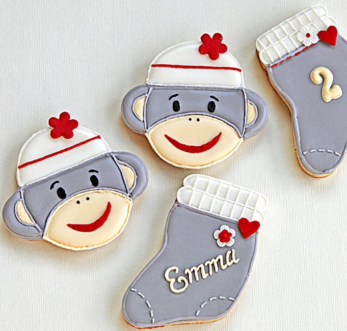 Sock Monkey Faces & Socks Cookies Il_570xn