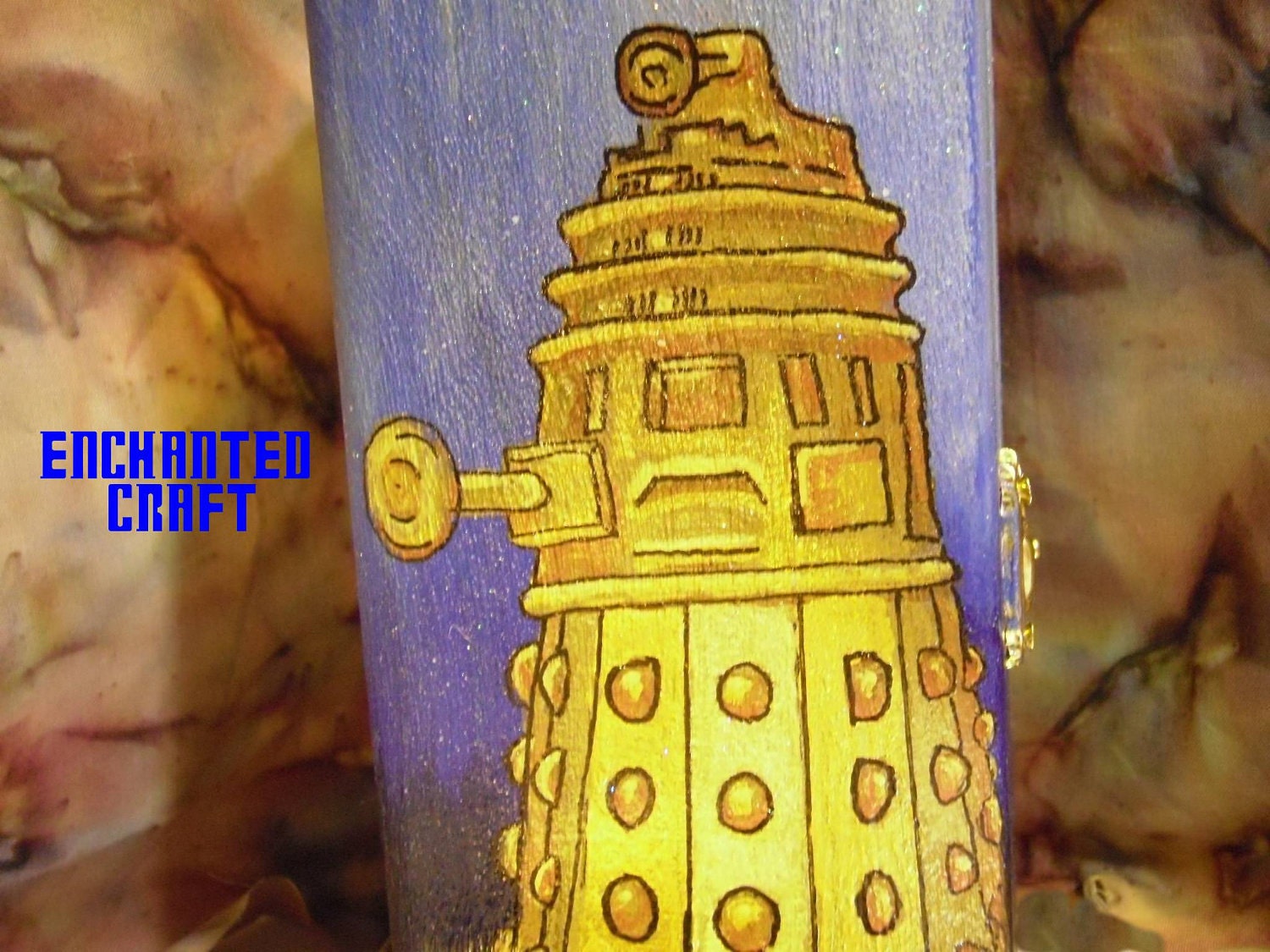 DALEK box for the Dr. WHO fan in blue and gold