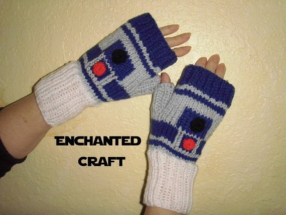 Knitted Star Wars R2-D2 Fingerless Gloves, droid