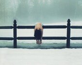 12x12 signed print - girl over fence with fog.