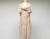 Vintage 1930s Dress / 30s Semi Sheer Floral Voile Tea Length Frock / Medium - Large