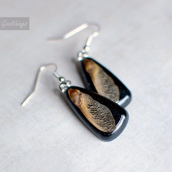 Autumn Maple Seed Earrings botanical resin jewelry nature lover gift