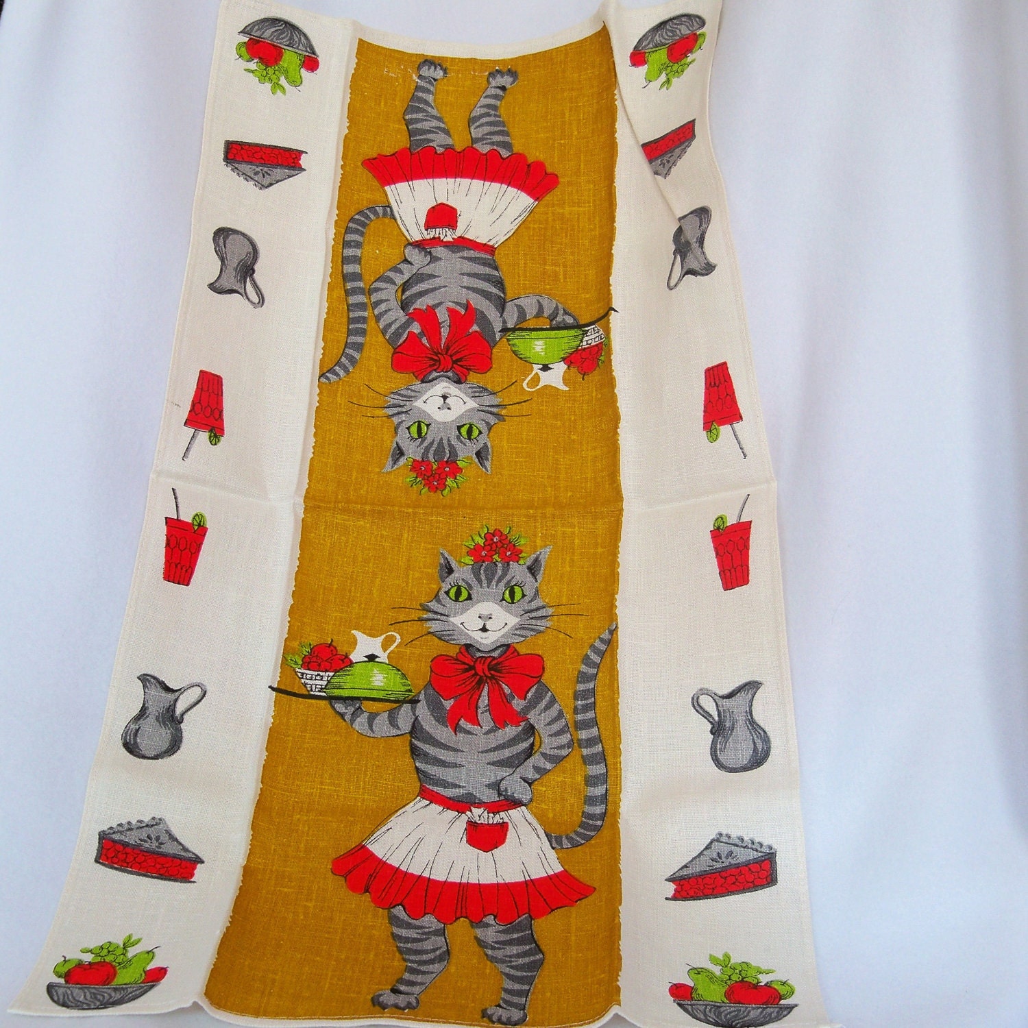 Vintage Cat Mom Towel Linen 1960s New Parisian Prints