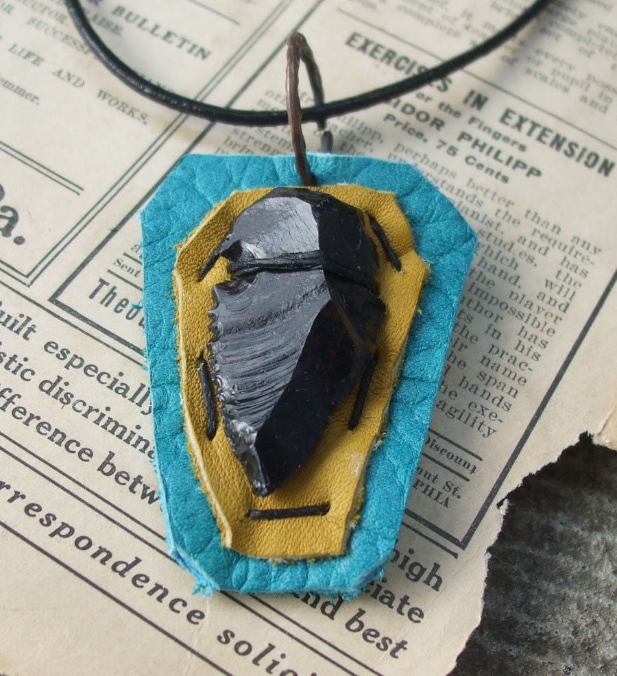 Obsidian Arrowhead necklacke or keychain - real black stone