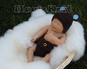 041 Chocolate Brown Diaper Cover and Teddy Bear Hat. Newborn 0-3 months, Great for Photo prop.