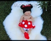026 Minnie Mouse Hat with Red Bow, Skirt and shoes Sizes 0- 3 months Great for photo prop