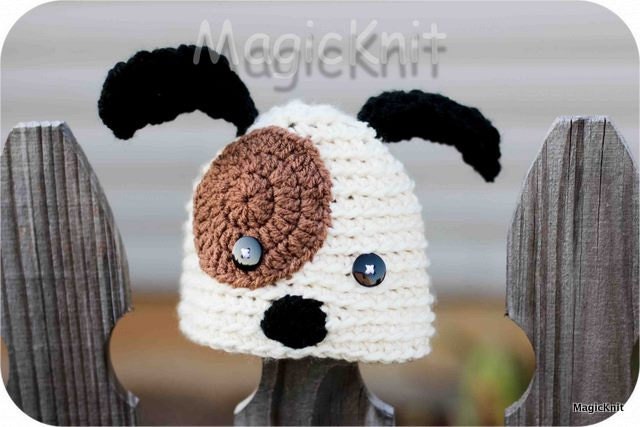 043a Puppy Dog Newborn Baby Crochet Hat. Great for Photo Prop