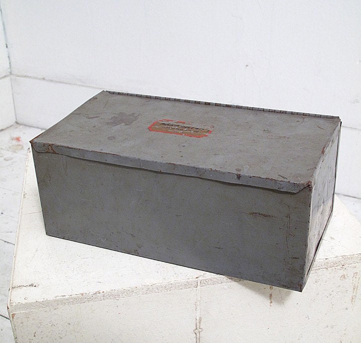 Metal Box Storage Tin Grey Industrial Decal Container Desk Accessory - idaberman