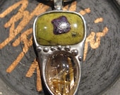 Charmingly Vibrant Little Purple, Green & Gold Pendant
