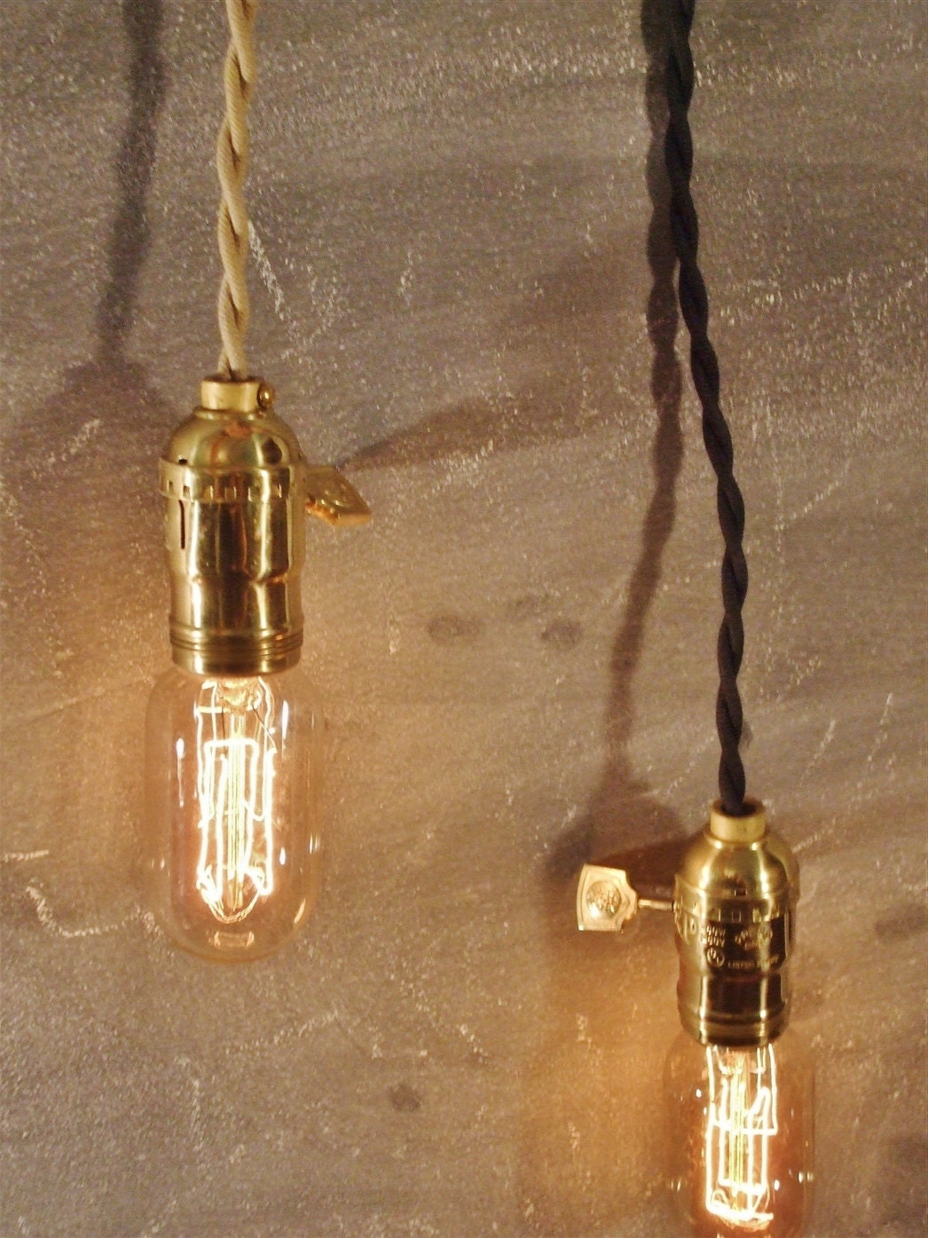 Vintage Minimalist Industrial Bare Bulb Light Sockets - Pendant Lamp, Cloth Cord