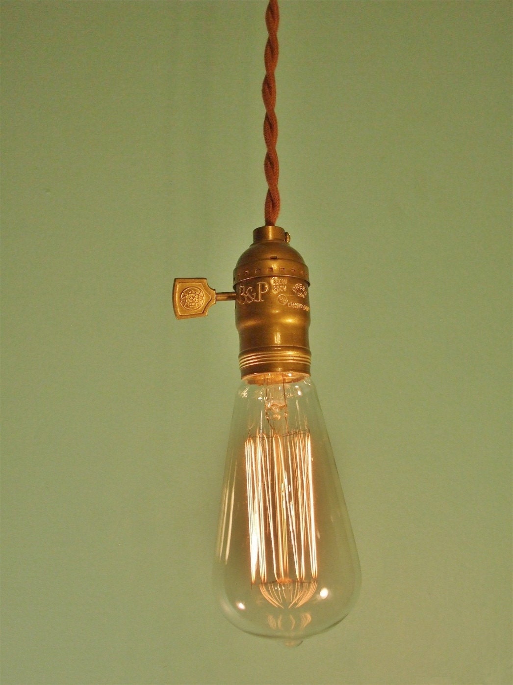 Vintage Minimalist Industrial Bare Bulb Light Sockets - Pendant Lamp, Brown Cloth Cord