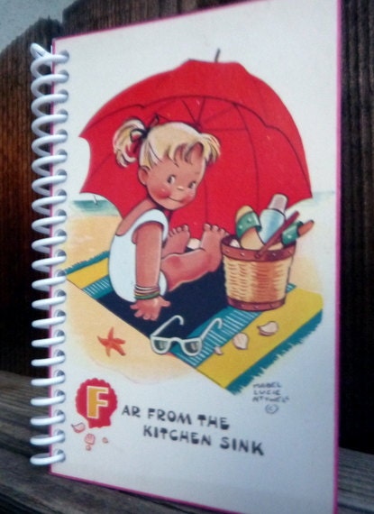 Handmade Bound Journal FAR FROM the KITCHEN Sink with Vintage Mabel L. Attwell Postcard & Recycled Blank Pages