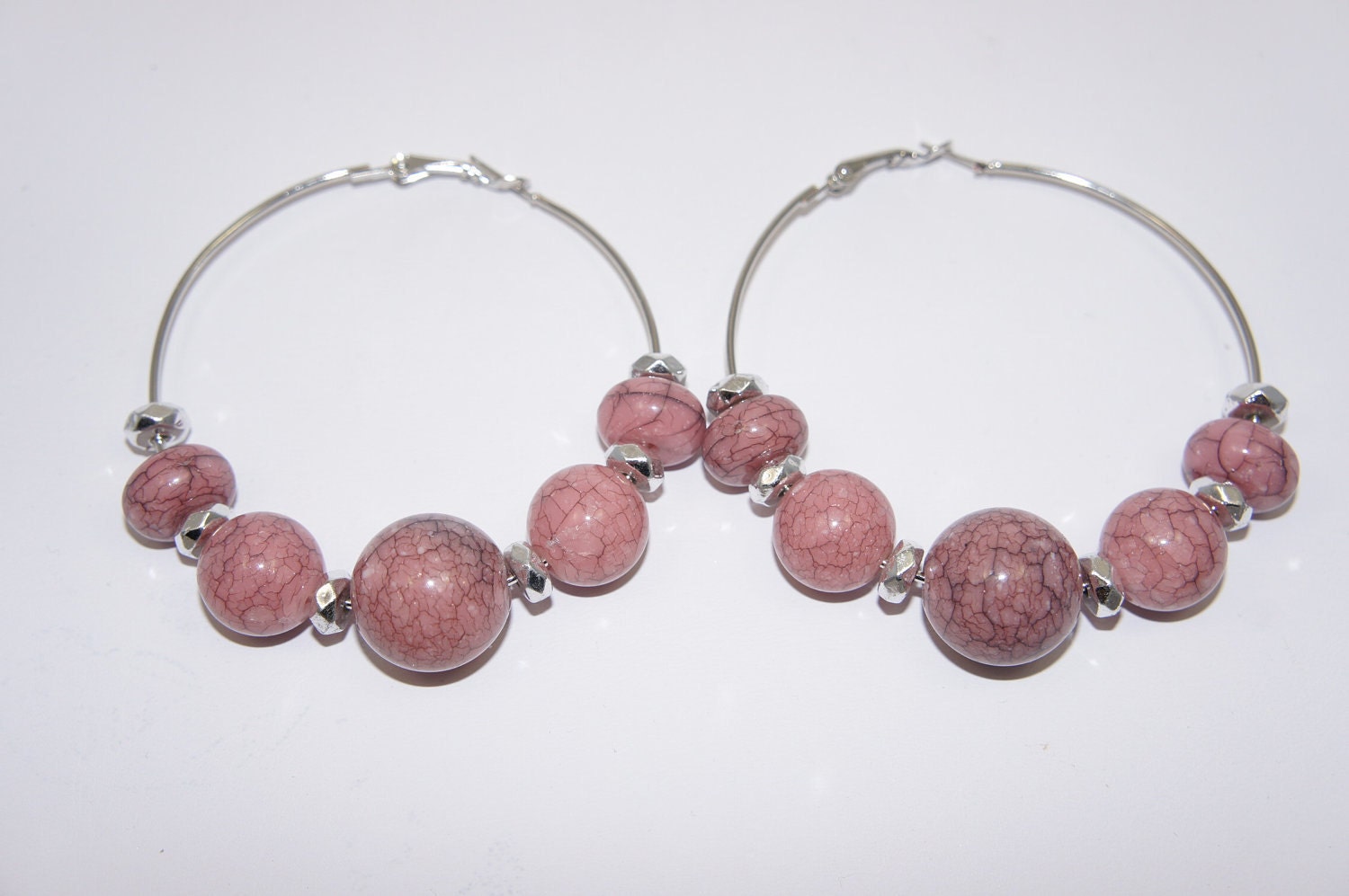 Pink Hoop Earrings on Pink Stone Bead Hoop Earrings By Theilllines On Etsy