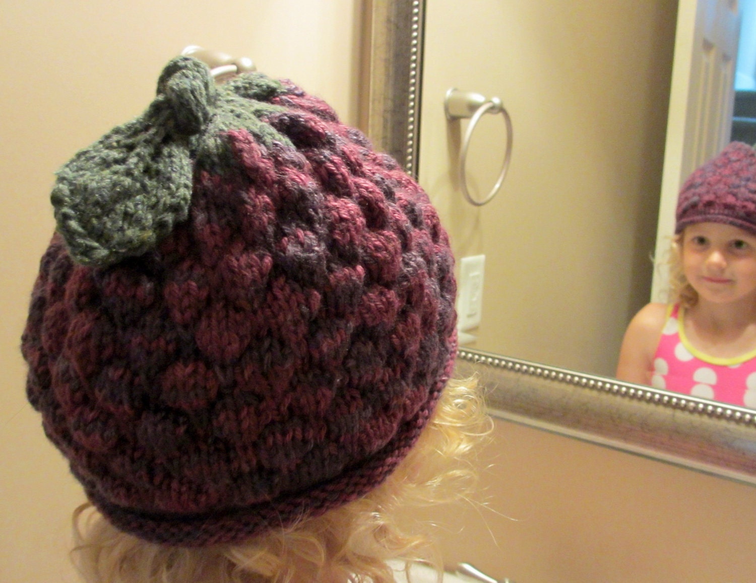 Raspberry Hat - Child Size - Soft Hand Knit - Made to Order