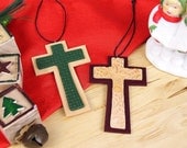 Set of Two Textured Cross Ornaments - Green/ Gold Cross Ornament and Gold/Purple Cross Ornament