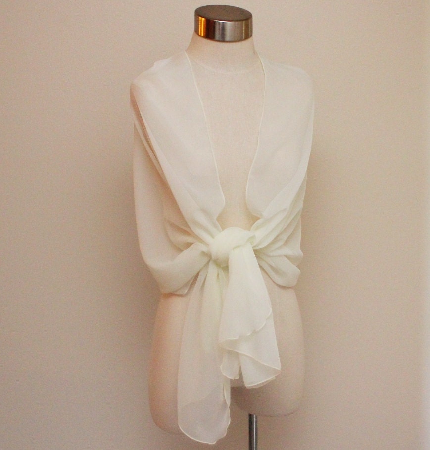 Luxe Ivory Chiffon Bridal Shawl Bridal Stole Pashmina Bride Bridesmaid Stole Scarf Wedding 72" X 22"