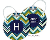 round luggage tags in CHEVRON pattern with custom monogram - set of 2