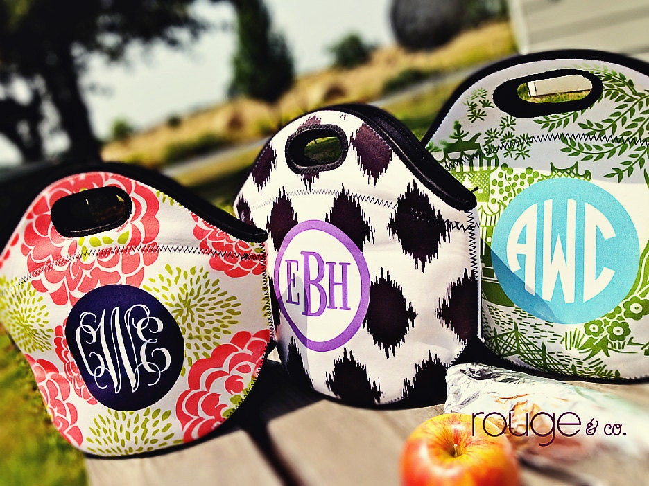 monogrammed lunch cooler - insulated zipper tote bag with customizable pattern and monogram