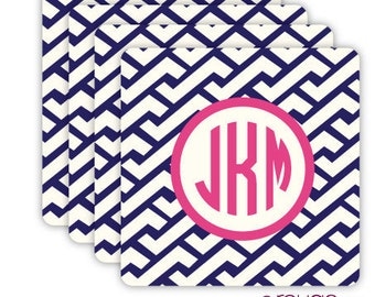 zigzag coasters with custom monogram - set of 4