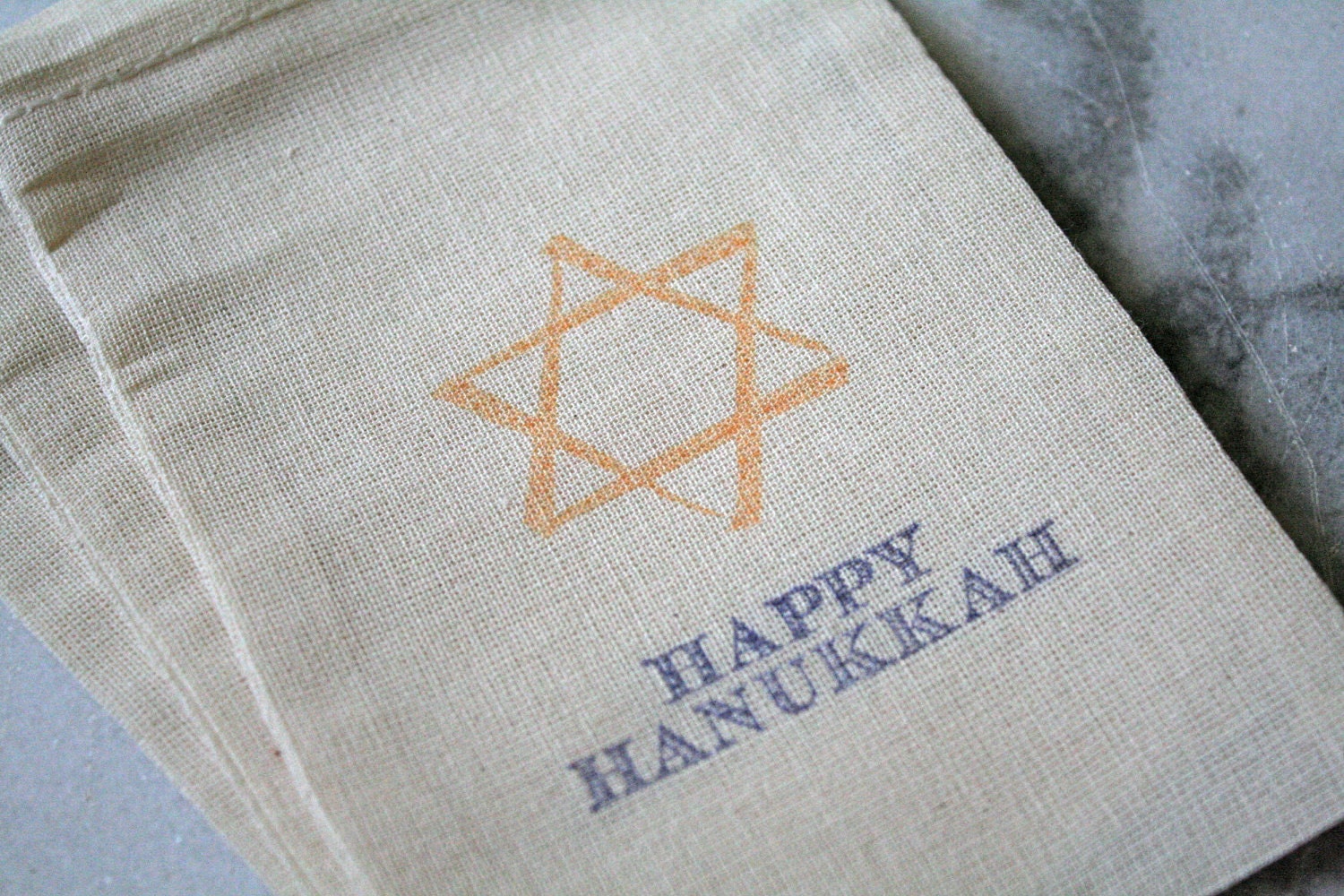 Hanukkah gift bags,  muslin favor bags, 4x6.  Set of 10.  Rustic shabby chic decoration or gift wrap for the holidays.