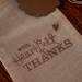 Thanksgiving place card favor bags with blank tags, muslin, 3x5.  Set of 12, includes blank kraft paper tags for names.  Table decor.