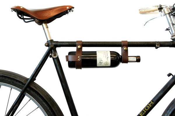 Bicycle Wine Rack, Leather  - Brown 1" frame