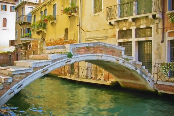 Poetic Bridge in Venice - Fine art travel photography - yellow, green, terracotta