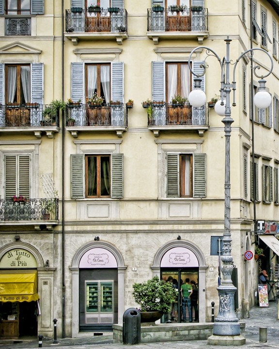 Italy photography - Arezzo Streetscape -Tuscany - Fine art travel photography - doors and windows -  lemon, ivory, pink, grey