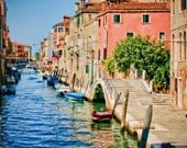 Italy photography - Walk with Me - Venice - Fine art travel photography - pink house on the canal - pink, blues, green, ivory