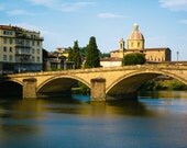 Tuscany photograph - Florence, Italy - Ponte Vecchio over River Arno - Old World Landscape - romantic waterscape - golden sepia, blue, ivory