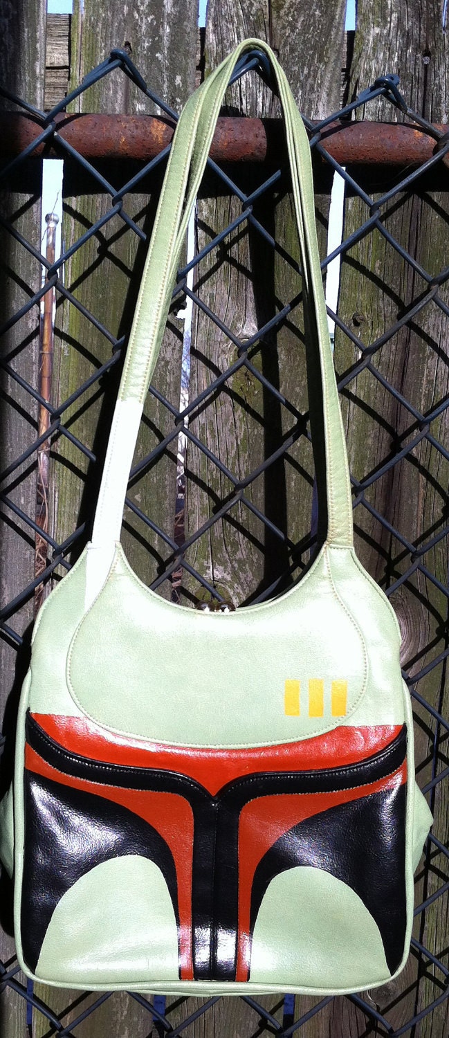Star Wars: Upcycled Boba Fett hand painted pleather mint green purse