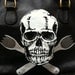 Skull and Crossed Sporks: Upcycled hand painted black leather Emily Daniell purse