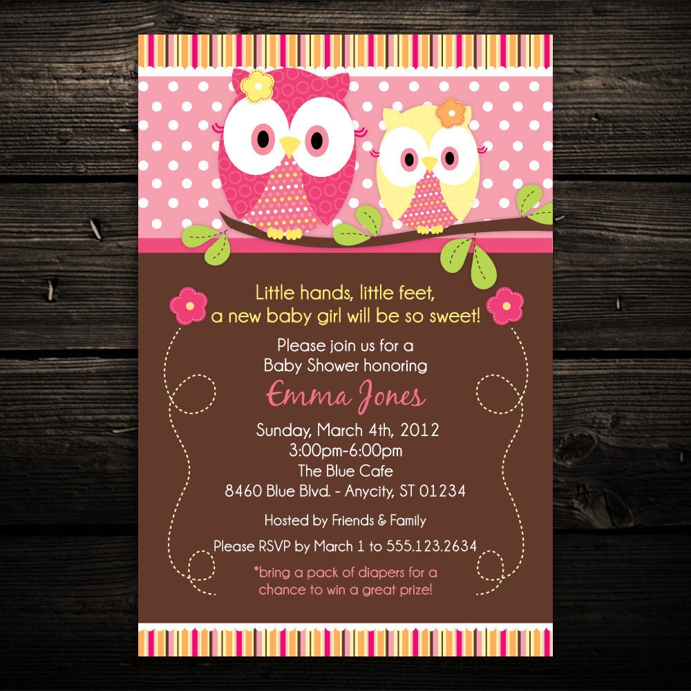 20, 4x6 printed -- Adorable Owls Birthday or Baby Shower Invitation -- Any Color